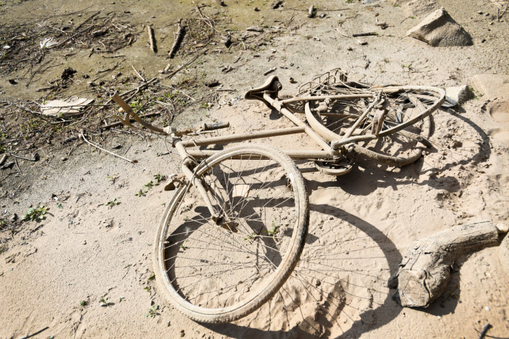 A bicycle that reemerged due to the low water level at a river bed of the Rhine River in Lobith