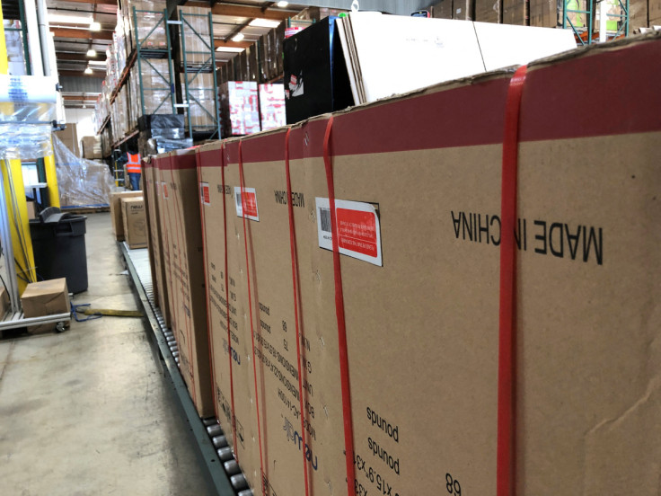 Boxes marked 'Made in China' are lined up in NewAir's warehouse in Cypress
