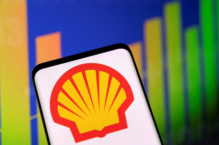 Illustration shows Shell logo and stock graph