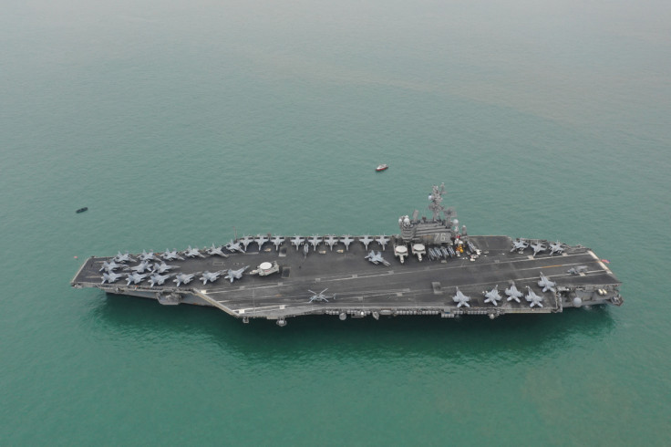 U.S. Navy aircraft carrier USS Ronald Reagan leaves Victoria Harbour after a visit to Hong Kong
