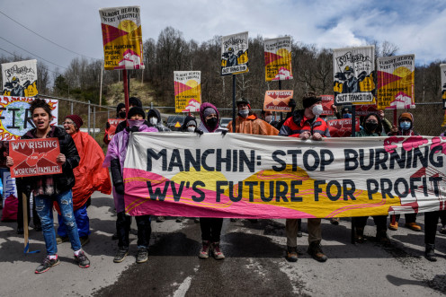 People protest against Senator Manchin in West Virginia