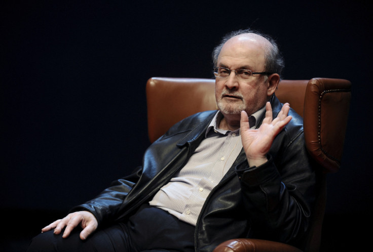 Author Rushdie gestures during a news conference before the presentation of his latest book 'Two Years Eight Months and Twenty-Eight Nights' at the Niemeyer Center in Aviles