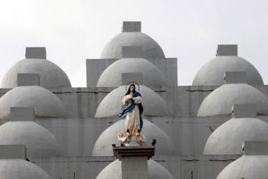 A statue of the Virgin Mary is seen outside the Metropolitan Cathedral in Managua, Nicaragua