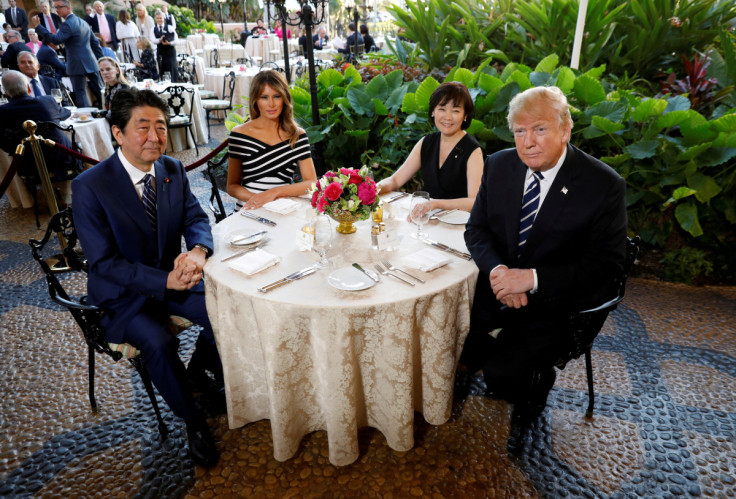 U.S. President Donald Trump and first lady Melania dine with  Japan's PM Abe and wife in Palm Beach