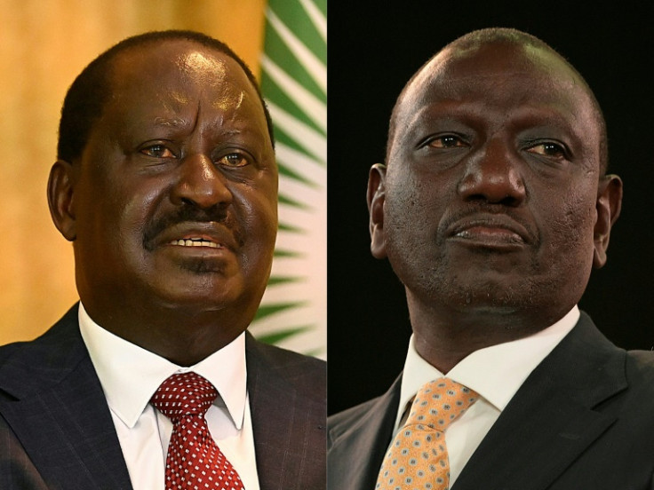 The presidential frontrunners are Raila Odinga (left) and William Ruto