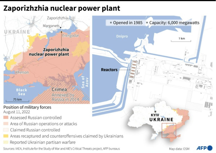 Map showing Zaporizhzhia nuclear power plant in Ukraine.