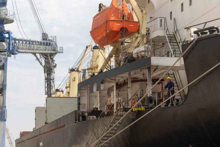 Staff member is seen aboard the Lebanese-flagged bulk carrier Brave Commander is seen in the sea port of Pivdennyi during loading with wheat for Ethiopia in the town of Yuzhne