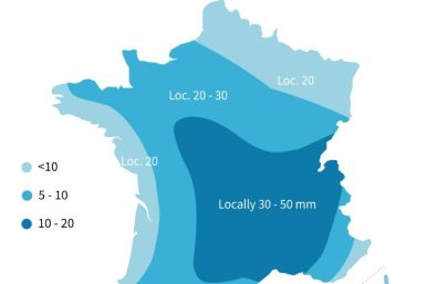 48-hour precipation forecast for August 14 - 15, according to Meteo-France