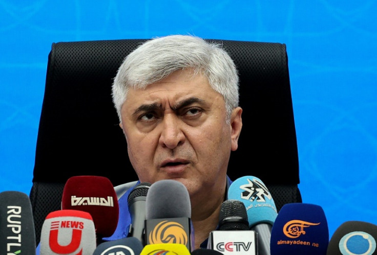 Mehdi Khatibi, the CEO of industrial group Iran Khodro, speaks to reporters in Tehran, on August 14, 2022