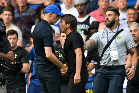 Red mist: Tottenham boss Antonio Conte (right) and Chelsea boss Thomas Tuchel (left) were shown red cards after a 2-2 draw on Sunday