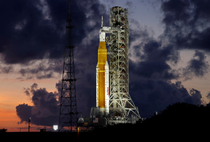 NASA’s next-generation moon rocket, the Space Launch System (SLS) Artemis 1, is shown at the Kennedy Space Center in Cape Canaveral