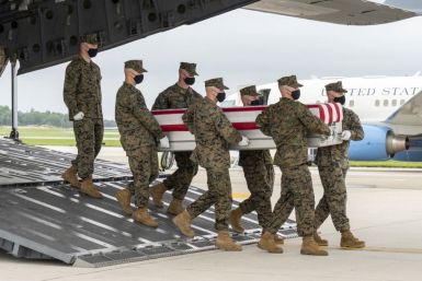 Remains of U.S. Marine Corps Staff Sgt. Darin T. Hoover arrive at Dover Air Force Base, Delaware