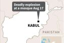 Map of Afghanistan, locating Kabul, where a deadly blast ripped through a mosque packed with worshippers on Wednesday.