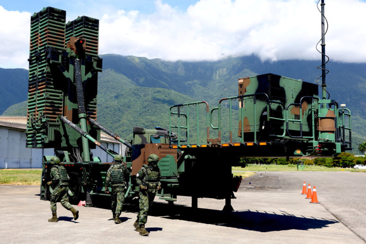 Soldiers demonstrate to the media a Tien-kung lll anti-aircraft system at a airbase in Hualien,