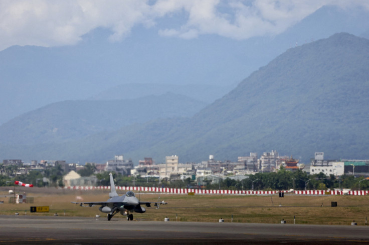 A F-16V aircraft is seen at an air base in Hualien