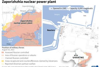 A map showing the Zaporizhzhia nuclear power plant in Ukraine