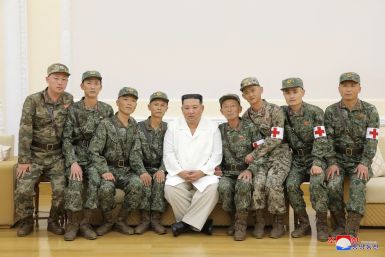 North Korea's leader Kim Jong Un meets with KPA medics and makes a congratulatory speech