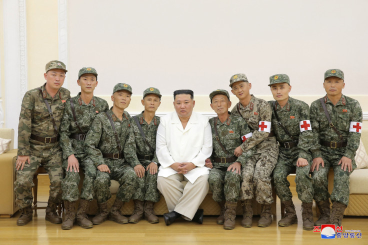 North Korea's leader Kim Jong Un meets with KPA medics and makes a congratulatory speech