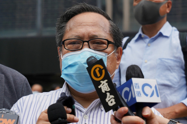 Pro-democracy activist Albert Ho speaks to the media before a trial outside the court in Hong Kong