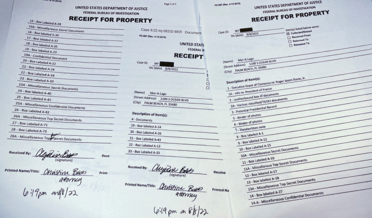 Itemized list of property seized by the FBI during search of former U.S. President Donald Trump's Mar-a-Lago estate is seen after being released by U.S. federal court in Florida