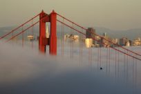 Fog settles on Golden Gate Bridge from Marin Headlands