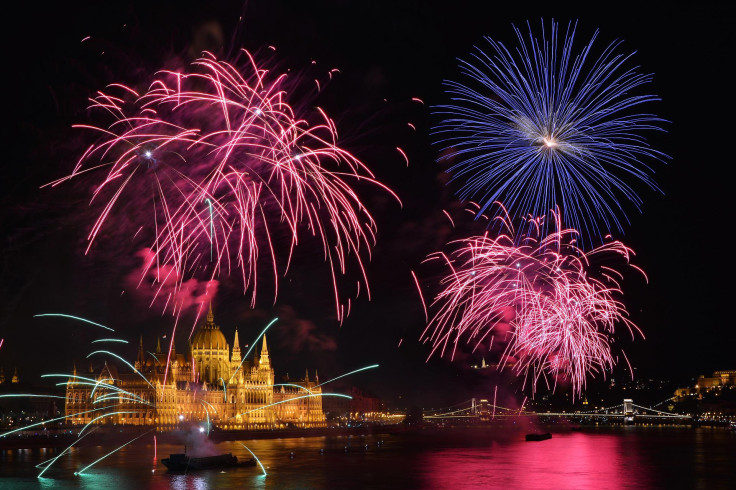 A fireworks display in Budapest, Hungary.