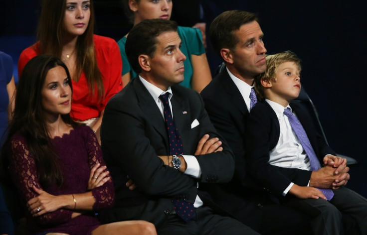 Ashley Biden (L), Hunter Biden (C) and the late Beau Biden (R)  watch their father, now-President Joe Biden, speak at the Democratic National Convention in North Carolina in 2012