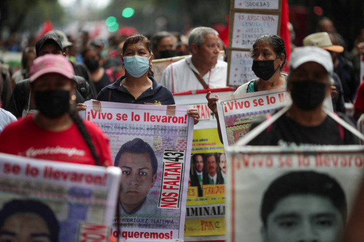 Relatives of the missing students from Ayotzinapa Teacher Training College protest in Mexico City