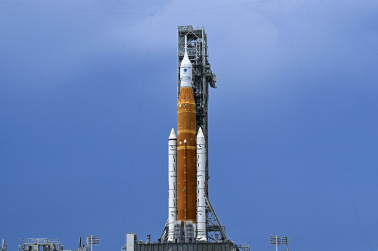 NASA's SLS rocket is seen August 26, 2022 at Kennedy Space Center in Florida
