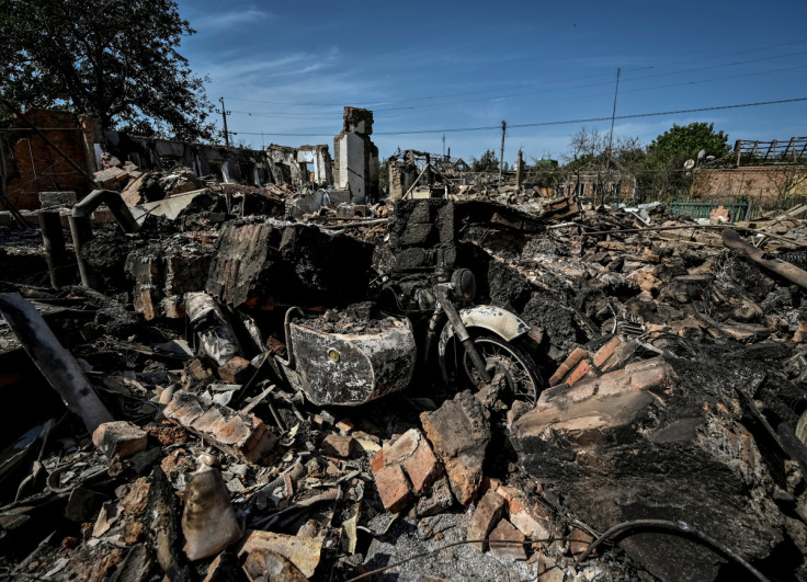 Residential houses destroyed by Russian military strike are seen, as Russia's attack on Ukraine continues, in the town of Orikhiv