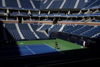 Serena Williams practices ahead of her US Open first round match as her glittering career draws to a close