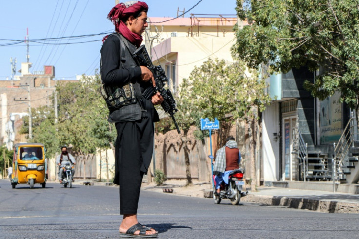 A Taliban fighter on patrol in Herat city on August 15 when the hardline Islamists celebrated a year in power