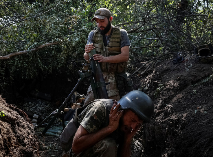 Ukrainian servicemen fire mortar on front line in Donetsk region