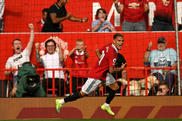 Manchester United's Antony celebrates after scoring against Arsenal