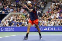 Nick Kyrgios reacts during his victory over defending champion Daniil Medvedev at the US Open