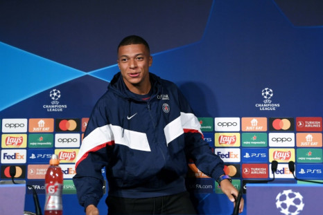 Kylian Mbappe at a press conference in Paris on Monday ahead of Paris Saint-Germain's Champions League clash with Juventus