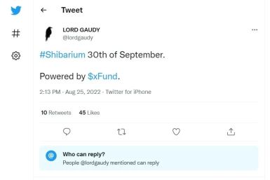 screenshot of xFUND Telegram moderator's tweet