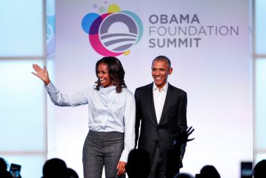 Former U.S. President Barack Obama and former first lady Michelle Obama arrive for the Obama Foundation Summit in Chicago