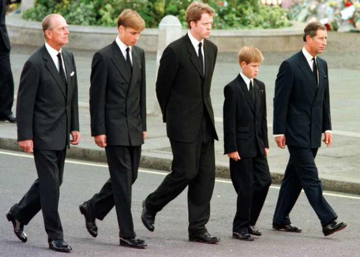 Diana's sons, William and Harry, walked behind her coffin with their grandfather Prince Philip, father Prince Charles and uncle Charles Spencer