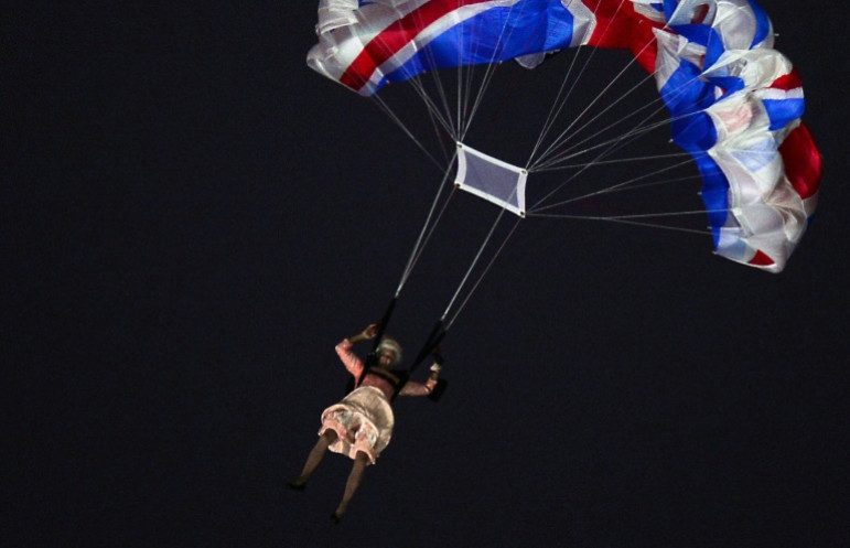 Royal entrance: an actor playing the queen drops in on the 2012 London Olympics opening ceremony