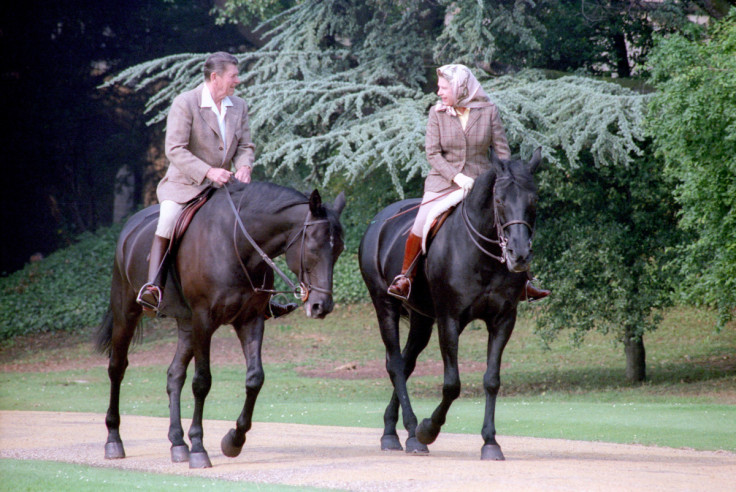 Ronald Reagan rides horses with Queen Elizabeth at Windsor Castle