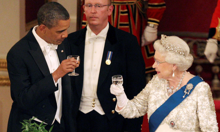 Queen Elizabeth and U.S. President Barack Obama toast during a State Banquet in Buckingham Palace in London