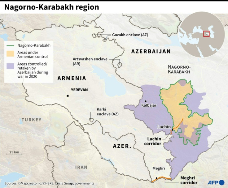 Map of Nagorno-Karabakh region, disputed by Armenia and Azerbaijan.