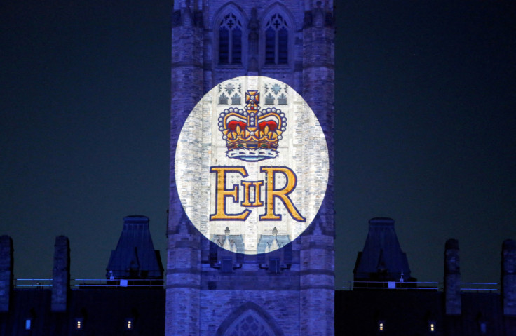 Queen Elizabeth's Royal Cypher is projected on the Peace Tower of the Parliament Buildings, after Queen Elizabeth's passing, in Ottawa