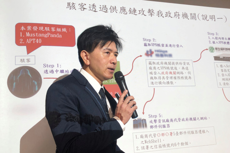 Liu Chia-zung, deputy director of the Taiwan Investigation Bureau's Cyber Security Office, speaks during a news conference in Taipei
