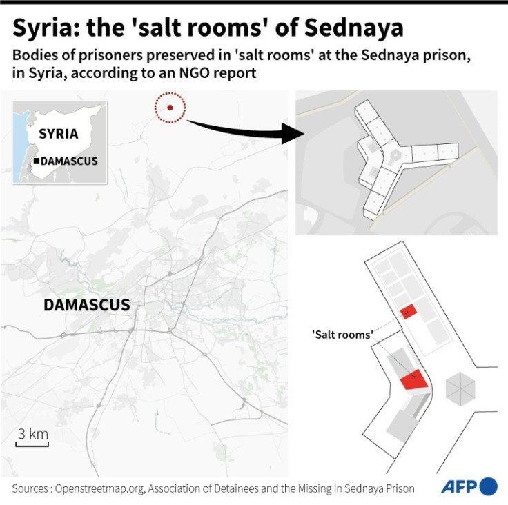 Map showing the location of 'salt rooms' at the Sednaya prison in Syria.