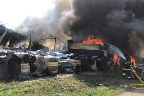 A picture by the Ukrainian Emergency Service on August 8, 2022 shows a fire after a missile was shot down and hit civilian infrastucture in Uman district, Cherkasy region, amid Russia's invasion