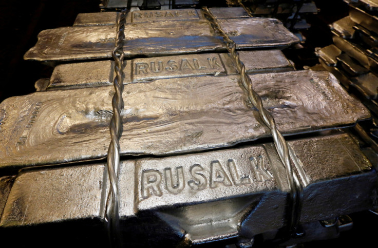 Aluminium ingots are seen stored at the foundry shop of the Rusal Krasnoyarsk aluminium smelter in Krasnoyarsk