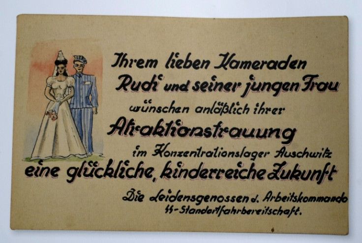 A wedding card from other prisoners wishing the couple a 'happy and child-rich future'