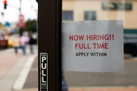 A retail store advertising a full time job on its open door in Oceanside, California
